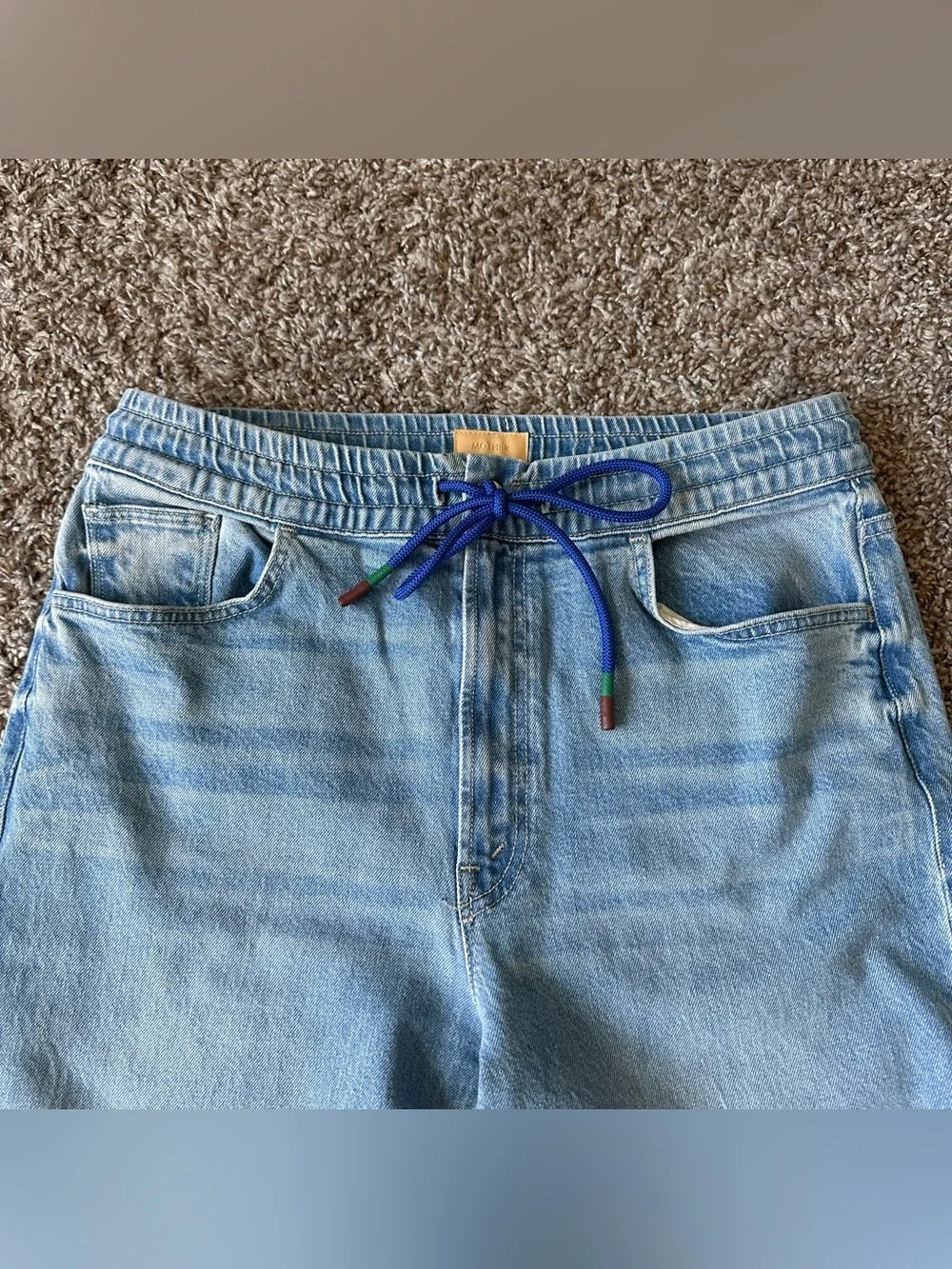 MOTHER Light Blue Straight-Leg Denim Jeans with Drawstring